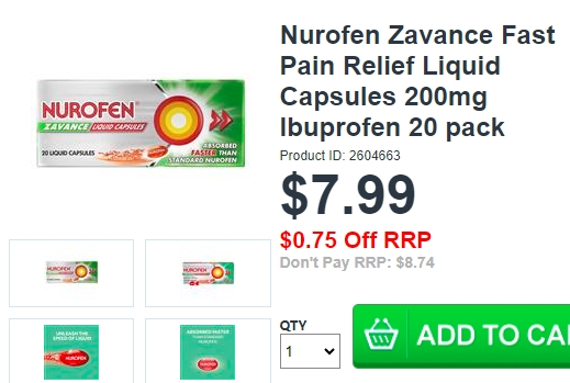 Nurofen Zavance快速止痛液体胶囊，现价$7.99，省$0.75！@ Chemist Warehouse