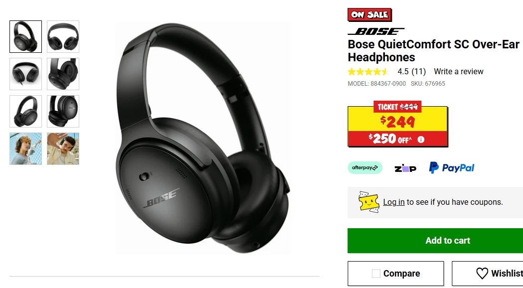 Bose QuietComfort SC套耳式耳机半价！现价$249！@ JB Hi-Fi