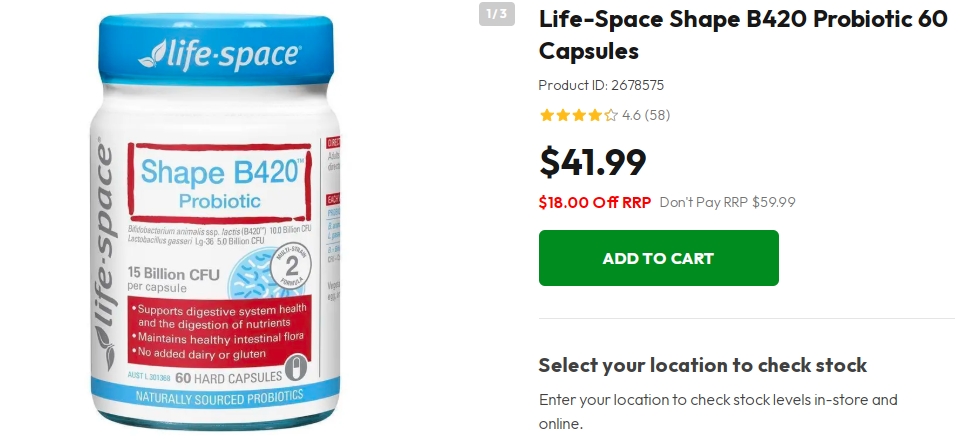 Life-Space 益生菌胶囊60粒特价！30%折扣，现价$41.99！@ Chemist Warehouse